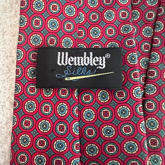 Wembley Silks Mens Burgundy Circle Geometric Patterned Tie Classic Luxury - Picture 3 of 7
